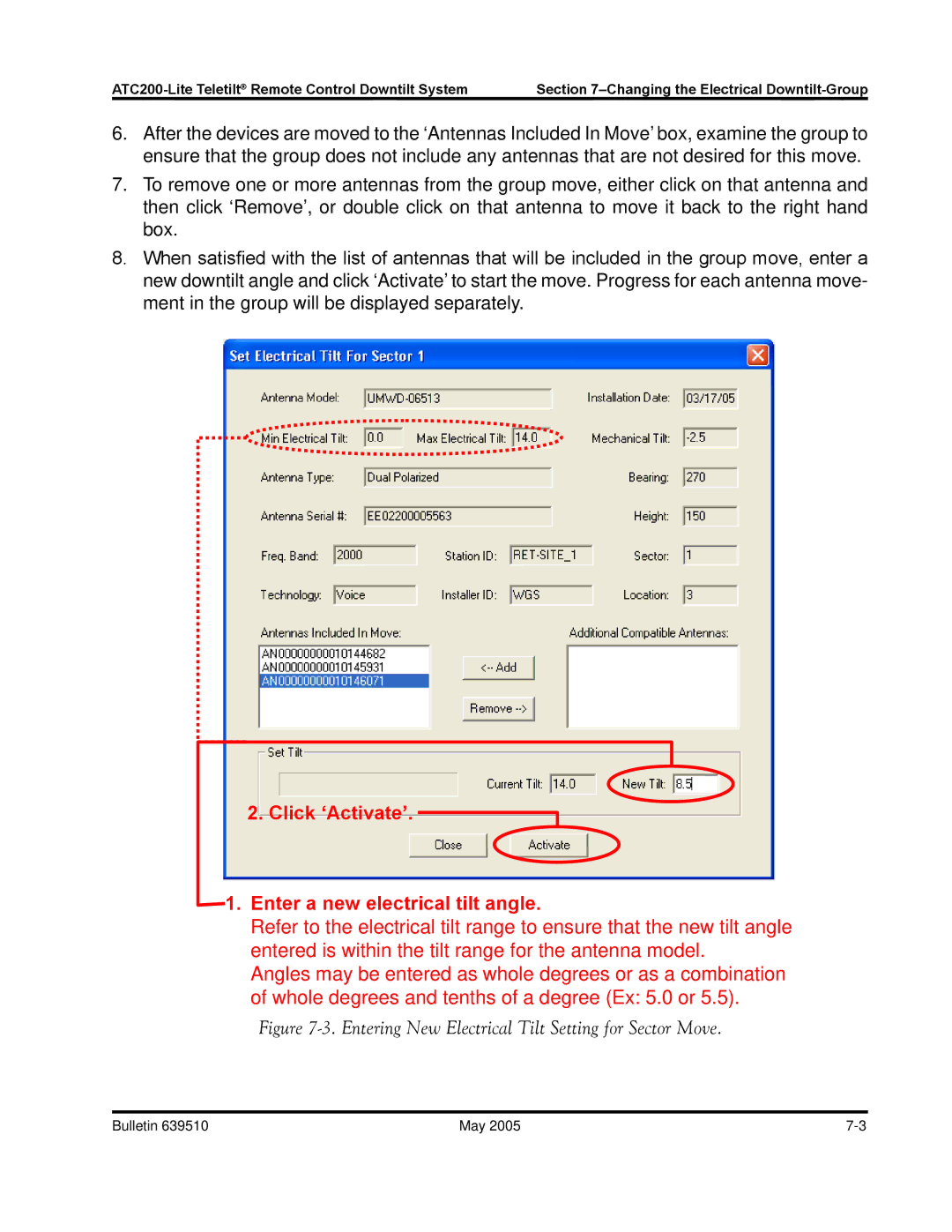 Andrew ATC200-Lite manual Entering New Electrical Tilt Setting for Sector Move 