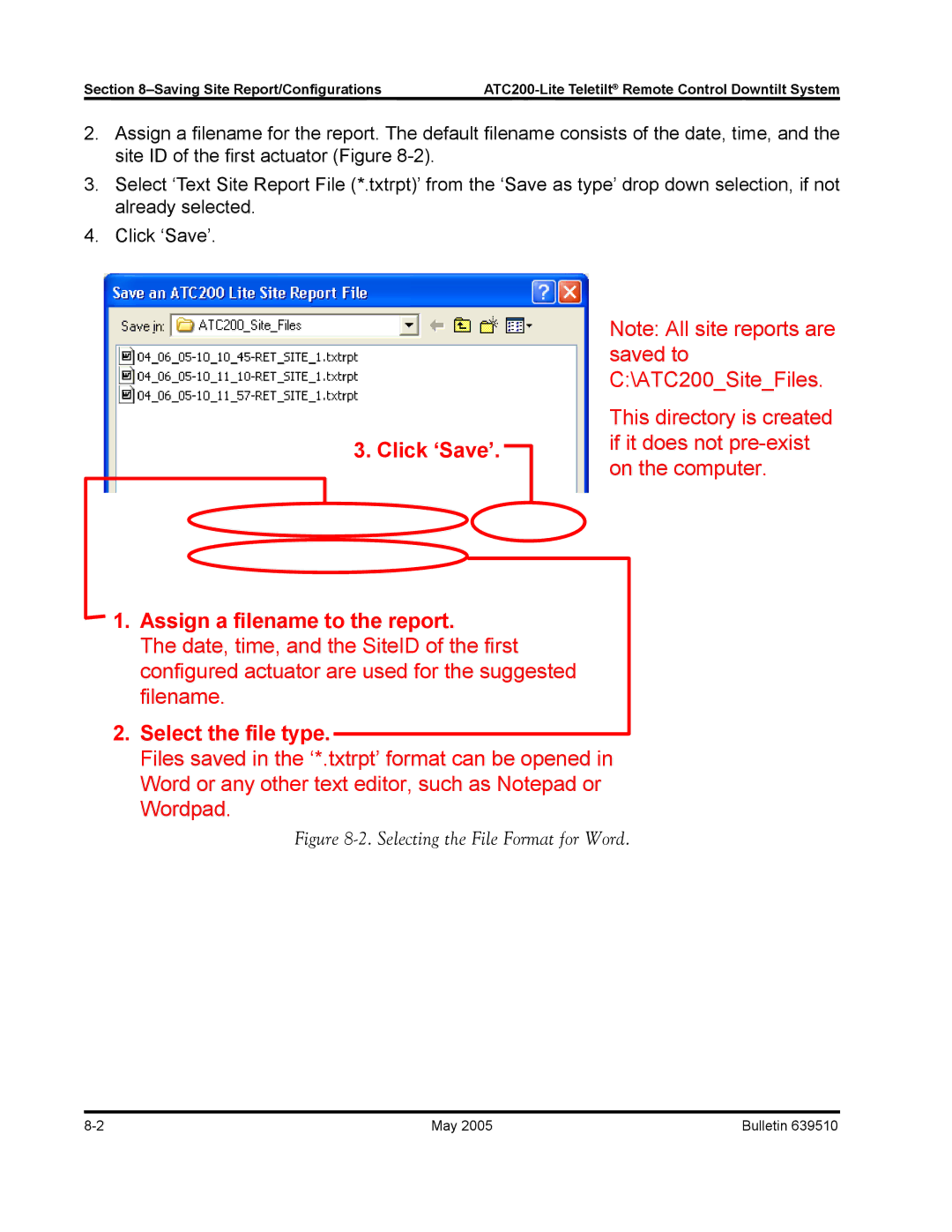 Andrew ATC200-Lite manual Click ‘Save’ Assign a filename to the report 