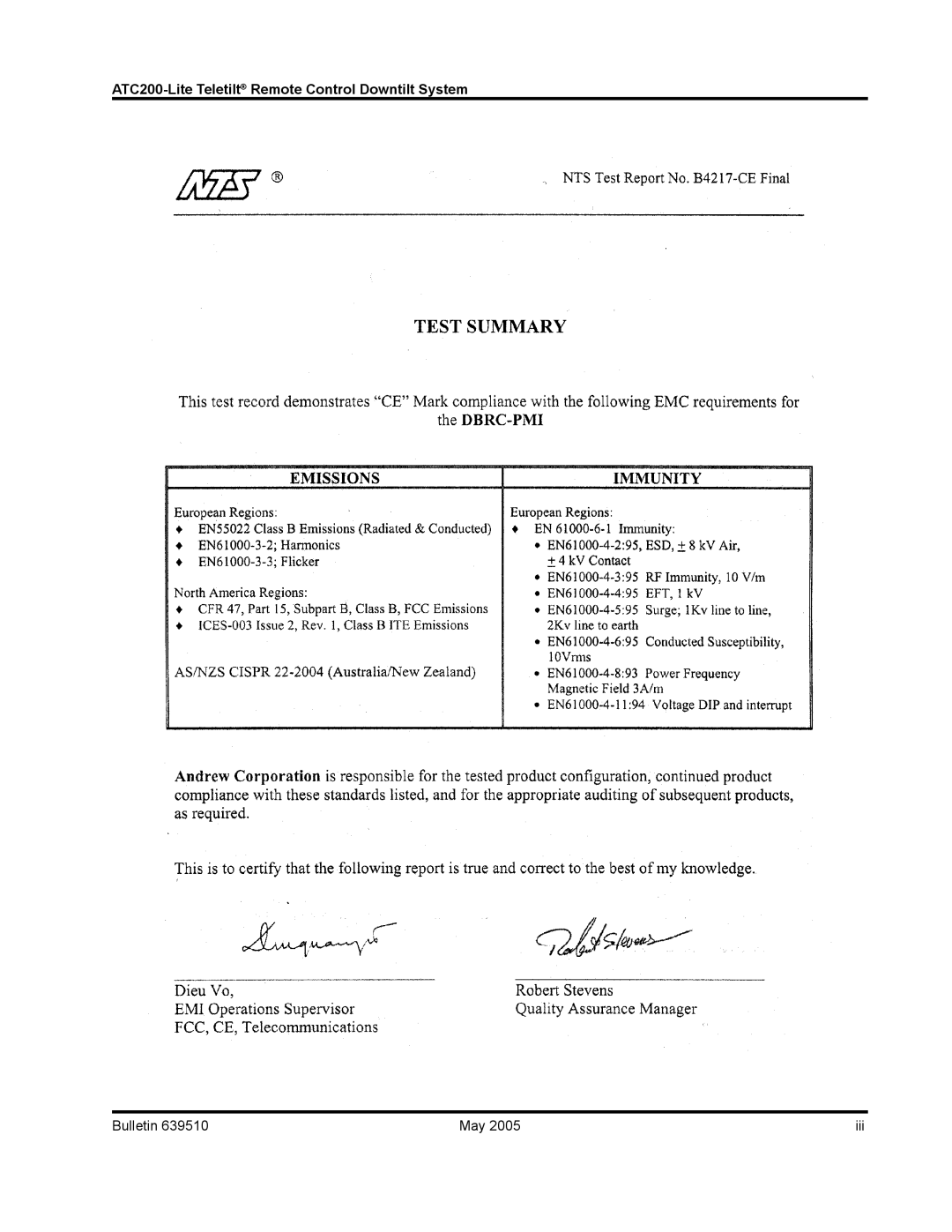 Andrew ATC200-Lite manual Iii 