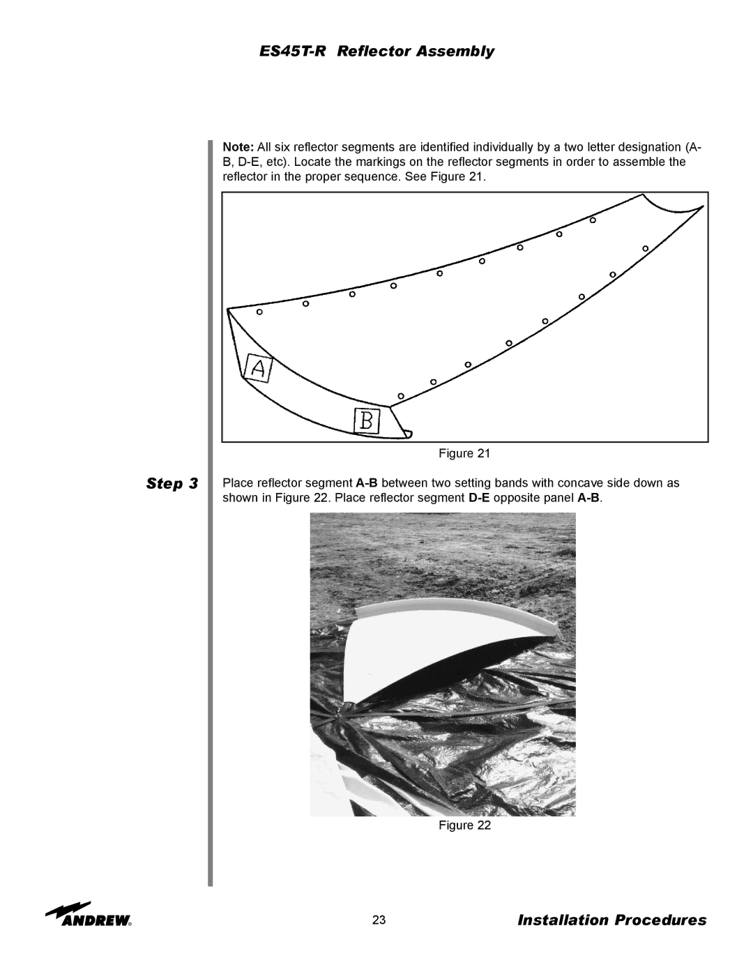 Andrew manual ES45T-R Reflector Assembly Step 
