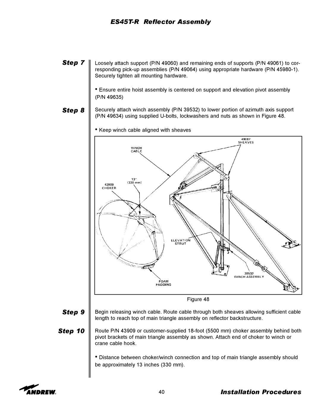 Andrew manual ES45T-R Reflector Assembly Step 