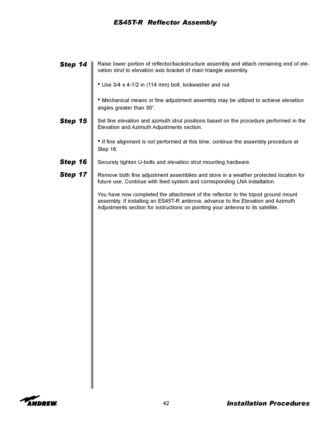 Andrew manual ES45T-R Reflector Assembly Step 