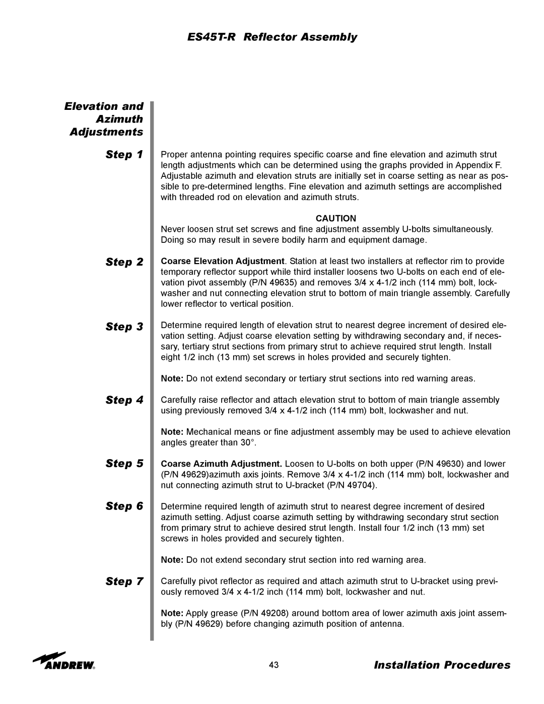 Andrew ES45T manual Installation Procedures 