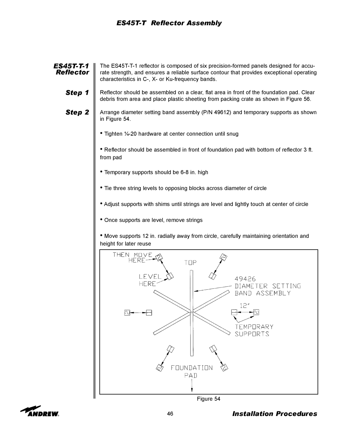 Andrew manual ES45T-T Reflector Assembly ES45T-T-1 Reflector Step 