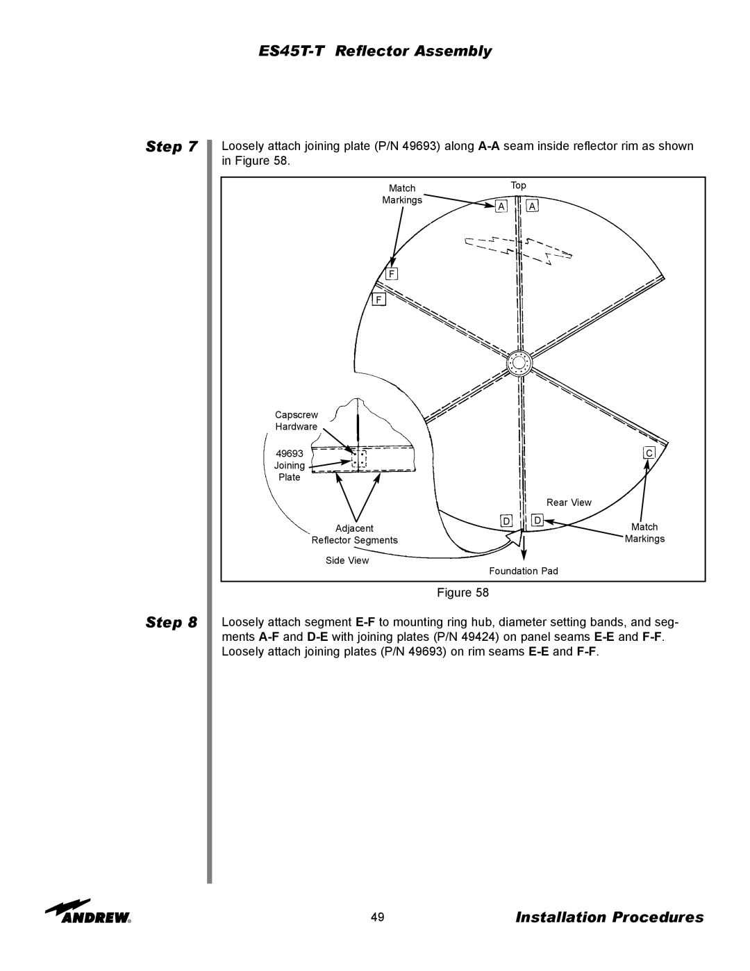 Andrew ES45T manual Top Match Markings Capscrew Hardware 49693 Joining Plate 