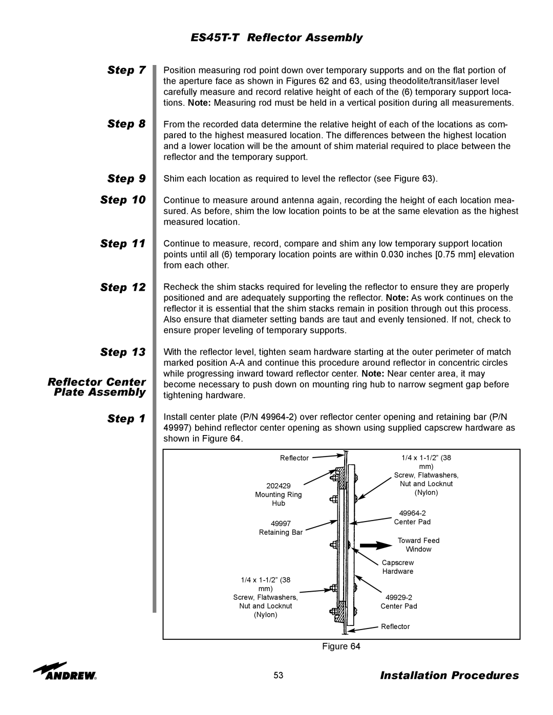 Andrew ES45T manual Reflector X 1-1/2 