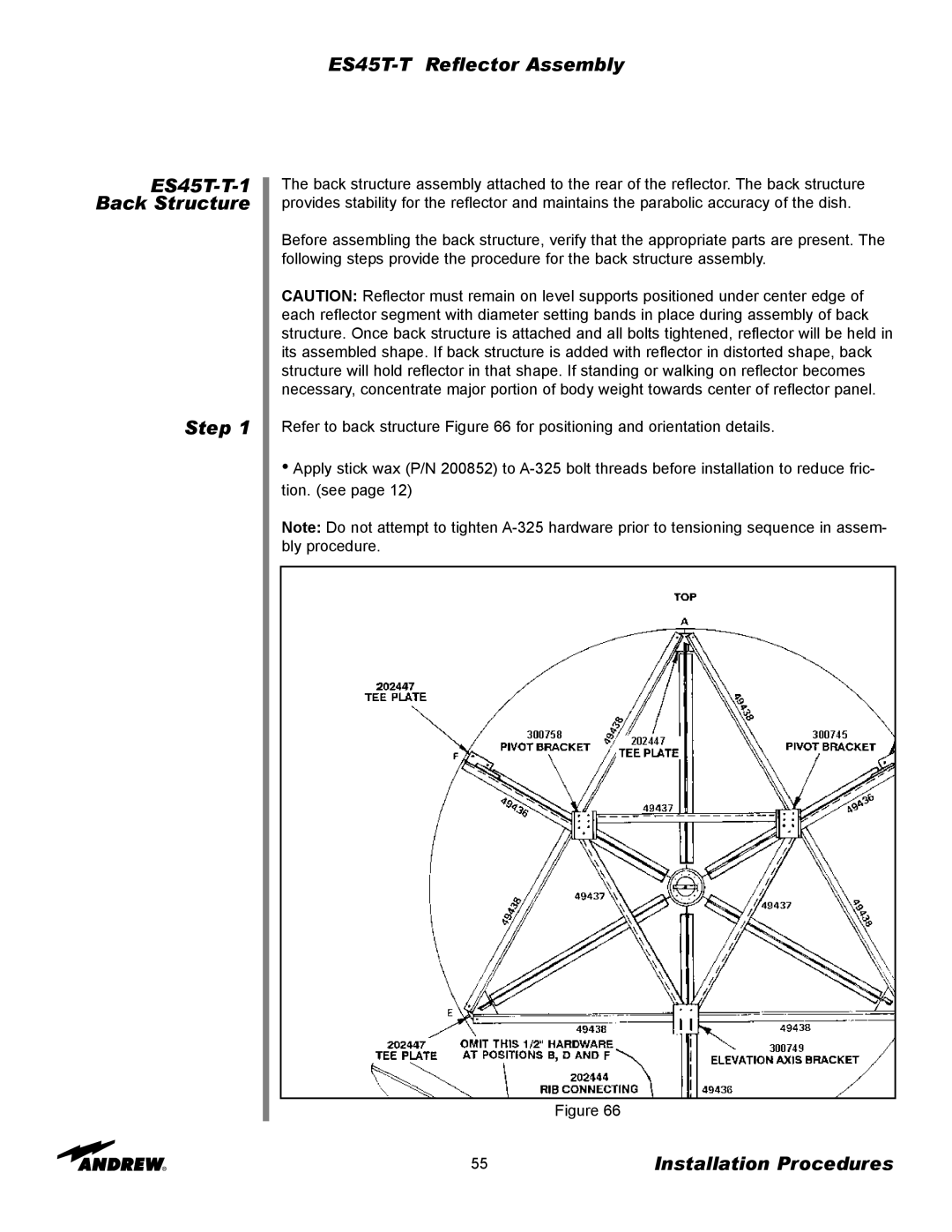 Andrew manual ES45T-T Reflector Assembly ES45T-T-1 Back Structure Step 