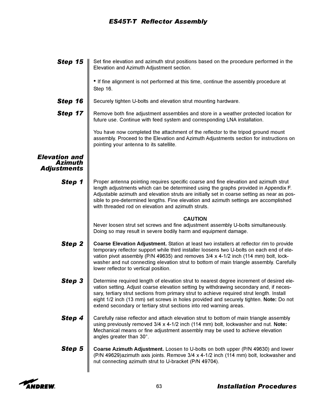 Andrew ES45T manual Installation Procedures 