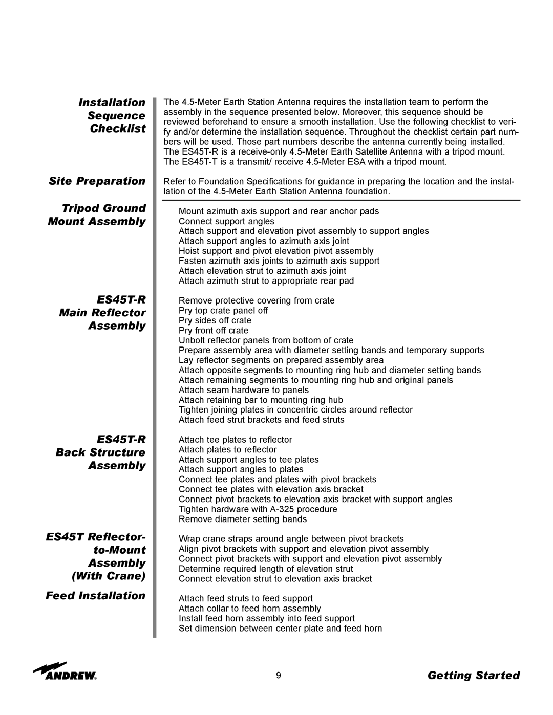 Andrew ES45T manual Main Reflector Assembly 