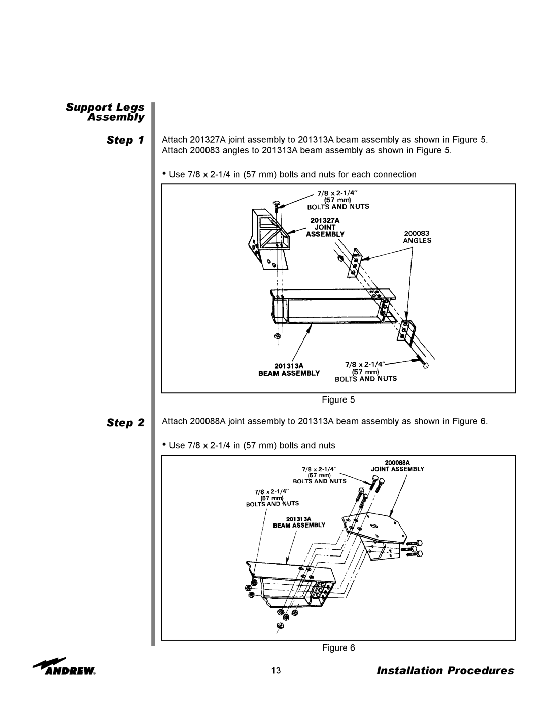 Andrew ES73 manual Support Legs Assembly Step 