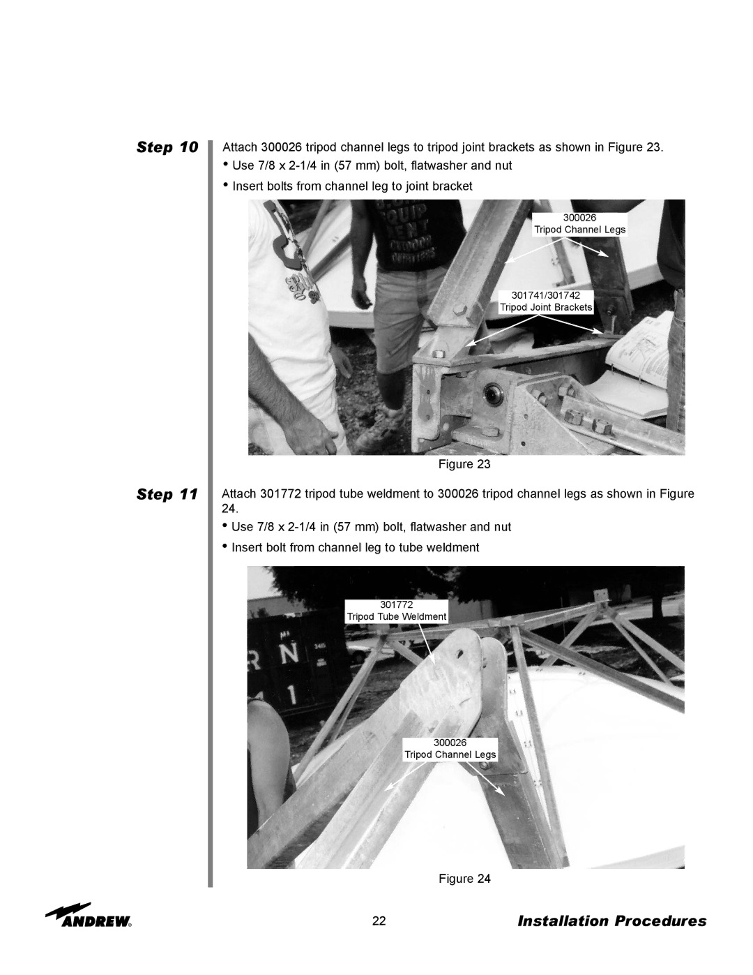 Andrew ES73 manual Tripod Tube Weldment 300026 Tripod Channel Legs 