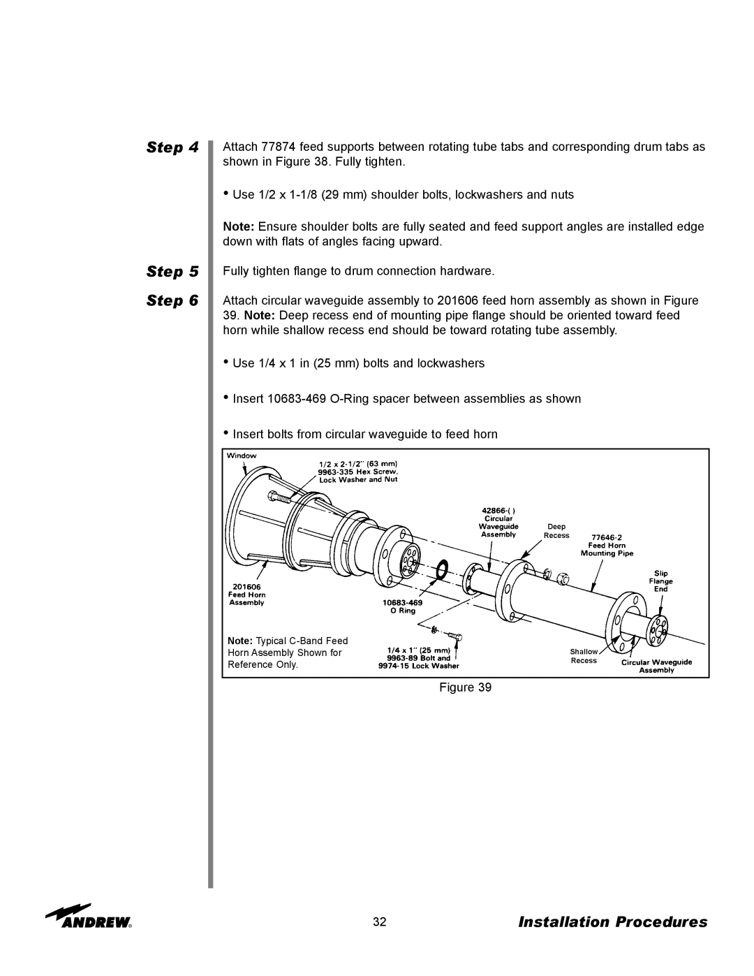 Andrew ES73 manual Horn Assembly Shown for 