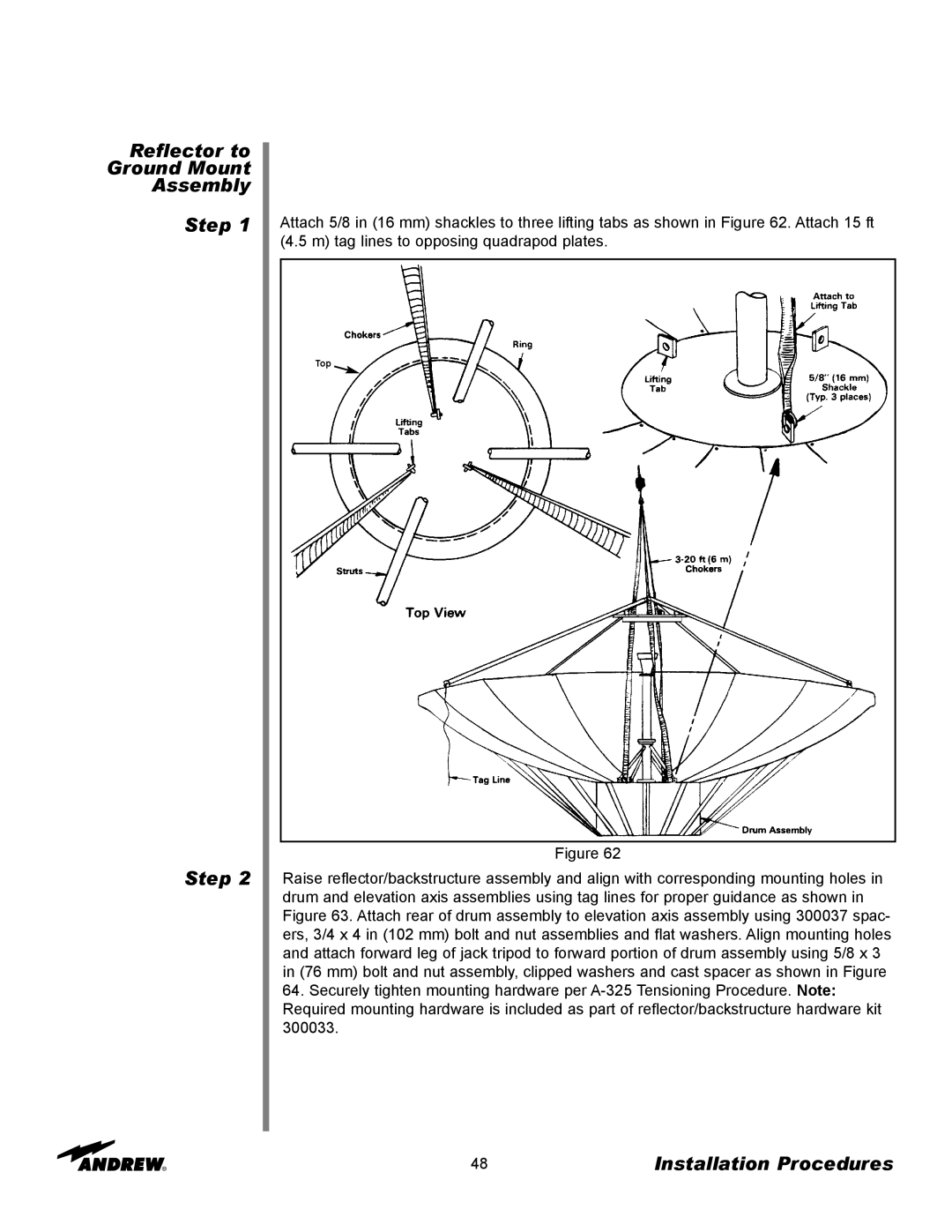 Andrew ES73 manual Reflector to Ground Mount Assembly Step 