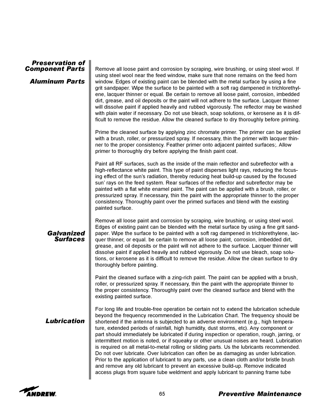 Andrew ES73 manual Preventive Maintenance 