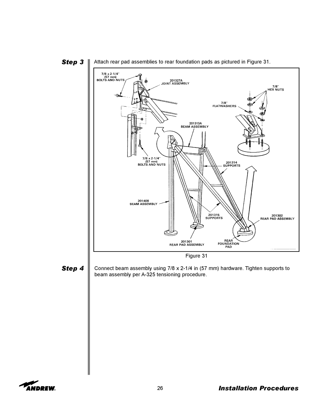 Andrew ES73 manual Step Step, Installation Procedures, Figure, 201327A 201313A 