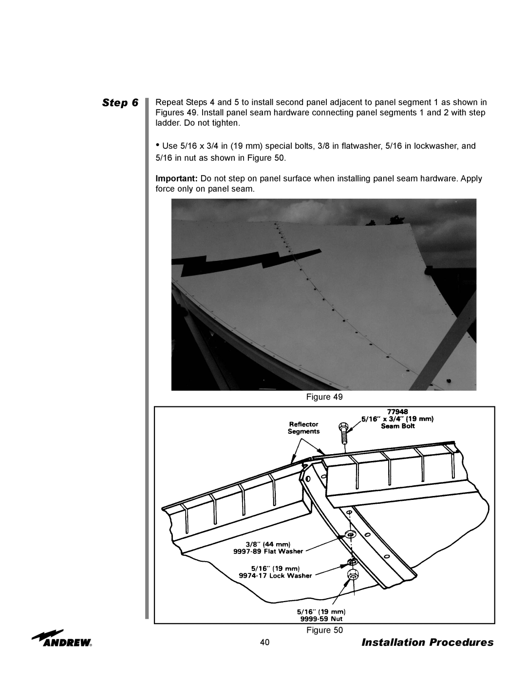 Andrew ES73 manual Step, Installation Procedures, Figure Figure 