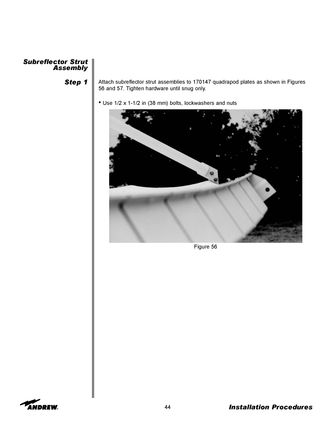 Andrew ES73 manual Subreflector Strut Assembly Step, Installation Procedures, Figure 