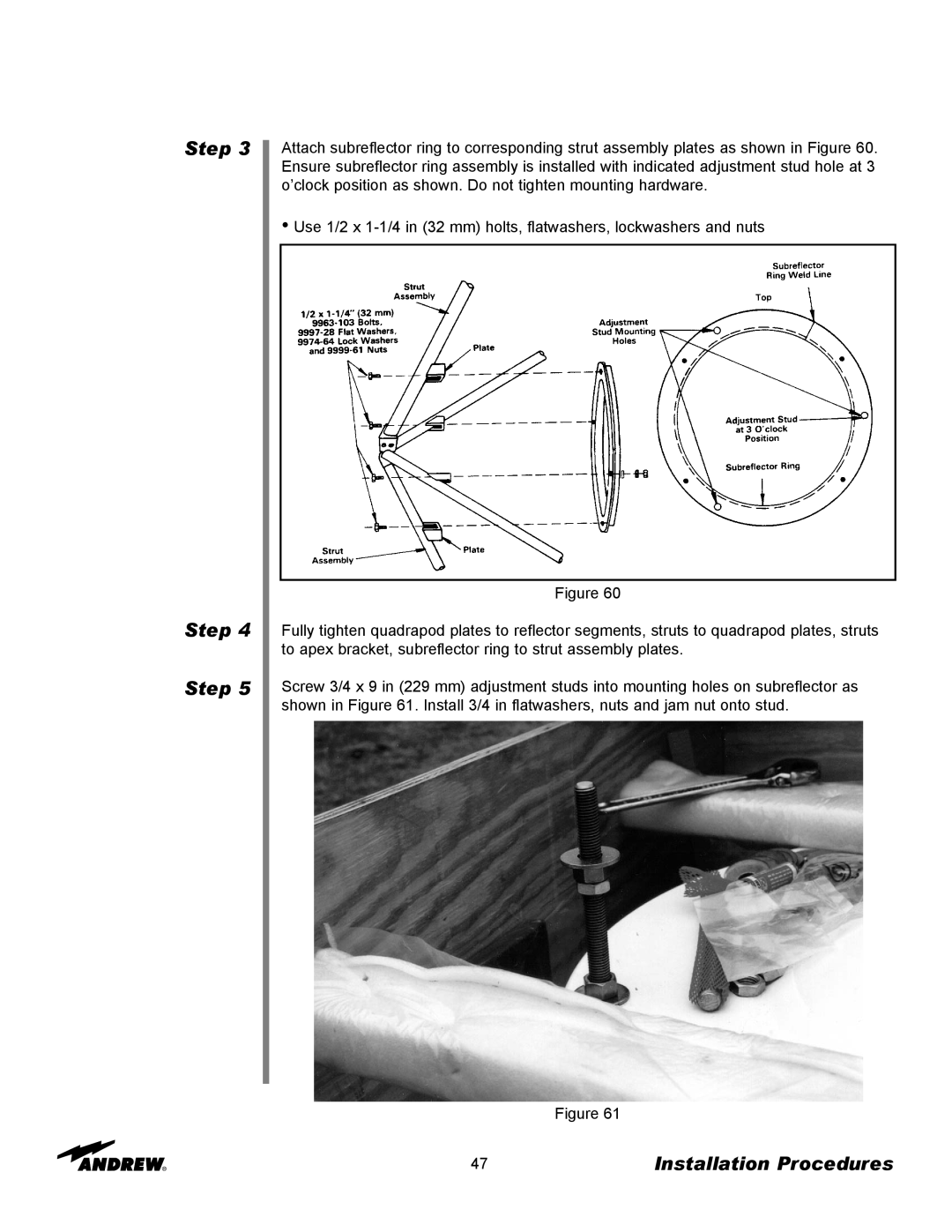 Andrew ES73 manual Step Step Step, Installation Procedures, Figure 
