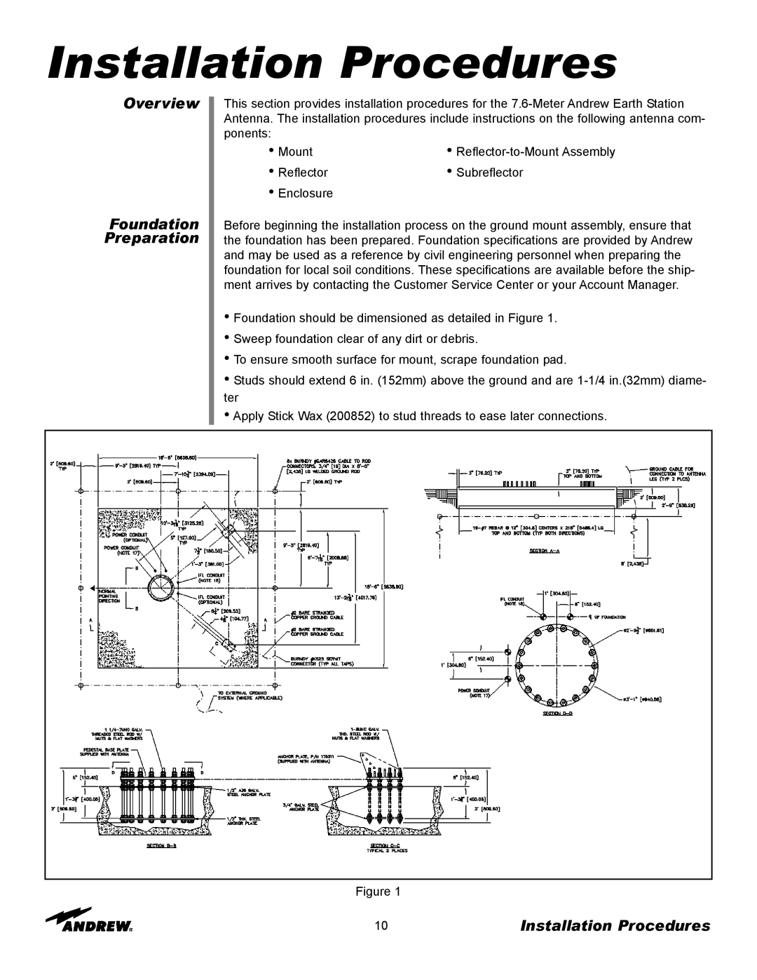 Andrew ES76PK-1 installation instructions Overview Foundation Preparation, Installation Procedures 