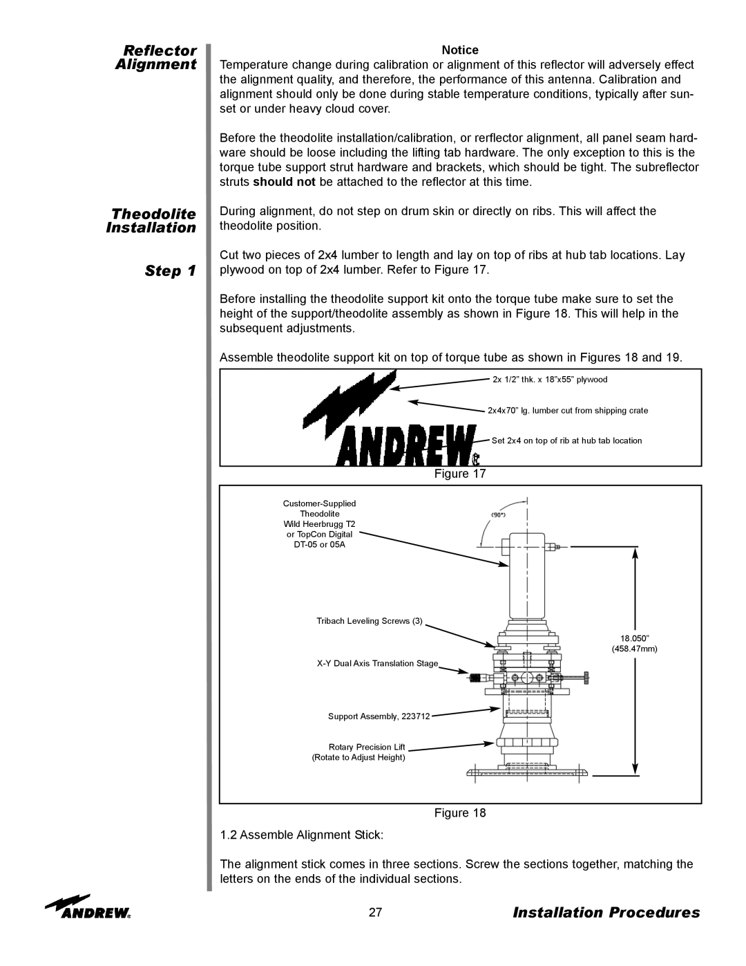 Andrew ES76PK-1 installation instructions Reflector Alignment, Theodolite 