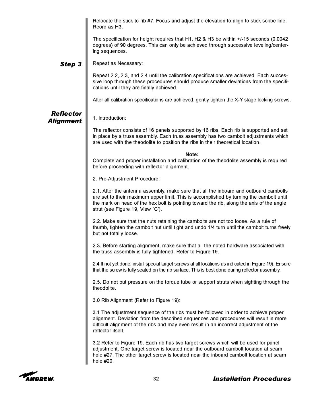 Andrew ES76PK-1 installation instructions Step Reflector Alignment 