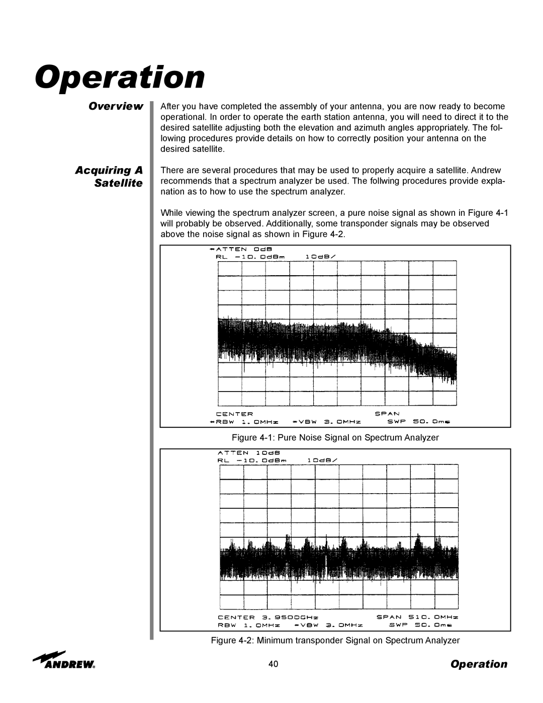 Andrew ES76PK-1 installation instructions Overview Acquiring a Satellite, Operation 