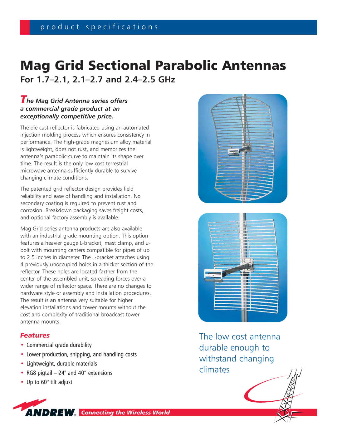 Andrew specifications Mag Grid Sectional Parabolic Antennas 