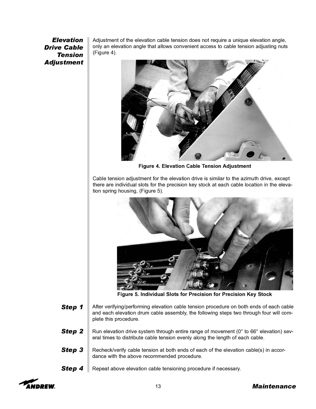 Andrew OM24SNG-RC manual Elevation Drive Cable Tension Adjustment Step, Elevation Cable Tension Adjustment 