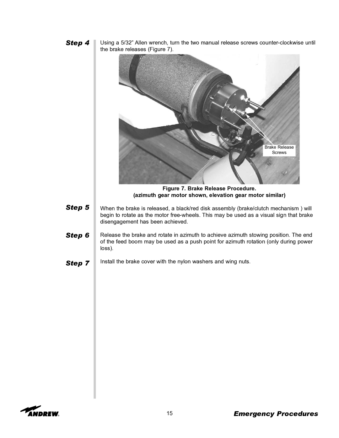 Andrew OM24SNG-RC manual Brake Release Screws 