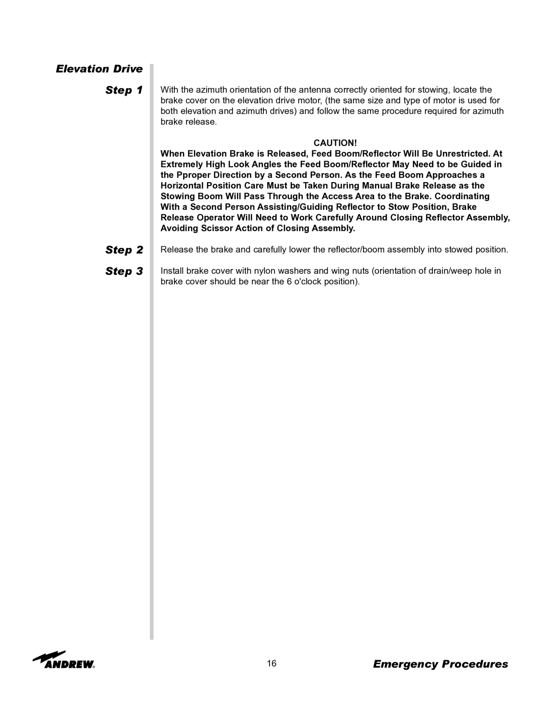 Andrew OM24SNG-RC manual Elevation Drive Step 