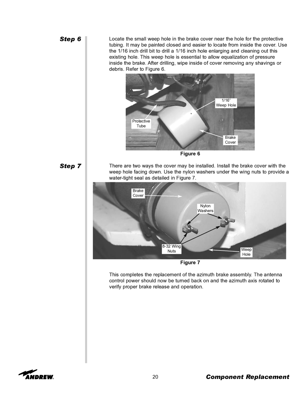 Andrew OM24SNG-RC manual Weep Hole Protective Tube Brake Cover 