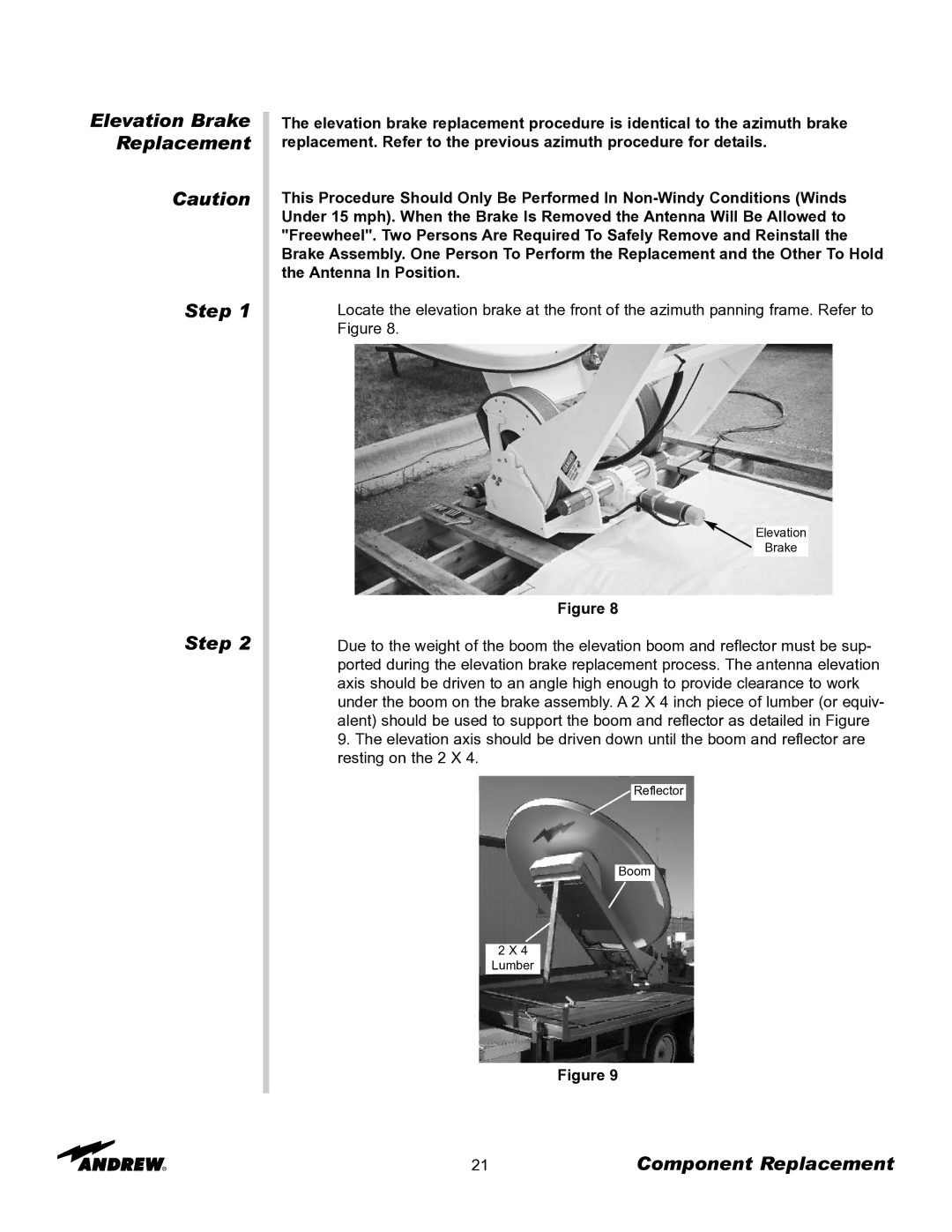 Andrew OM24SNG-RC manual Elevation Brake Replacement 