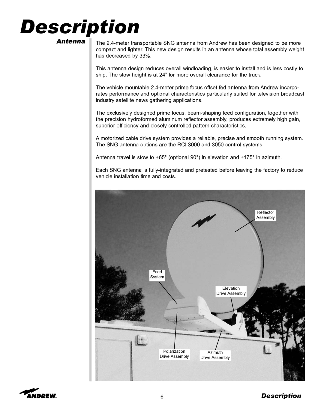 Andrew OM24SNG-RC manual Description, Antenna 