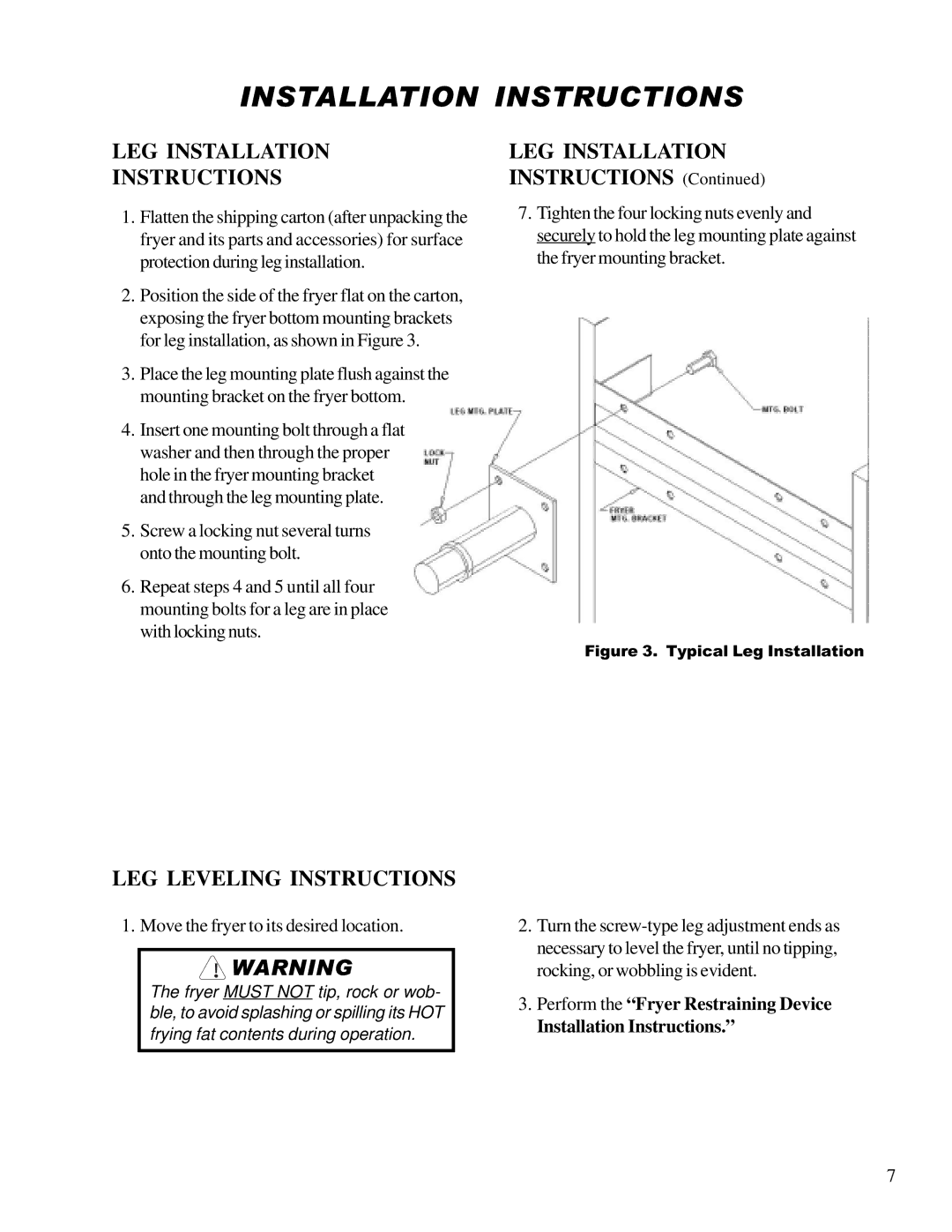 Anetsberger Brothers 14GS 14GU warranty LEG Installation Instructions, LEG Leveling Instructions 