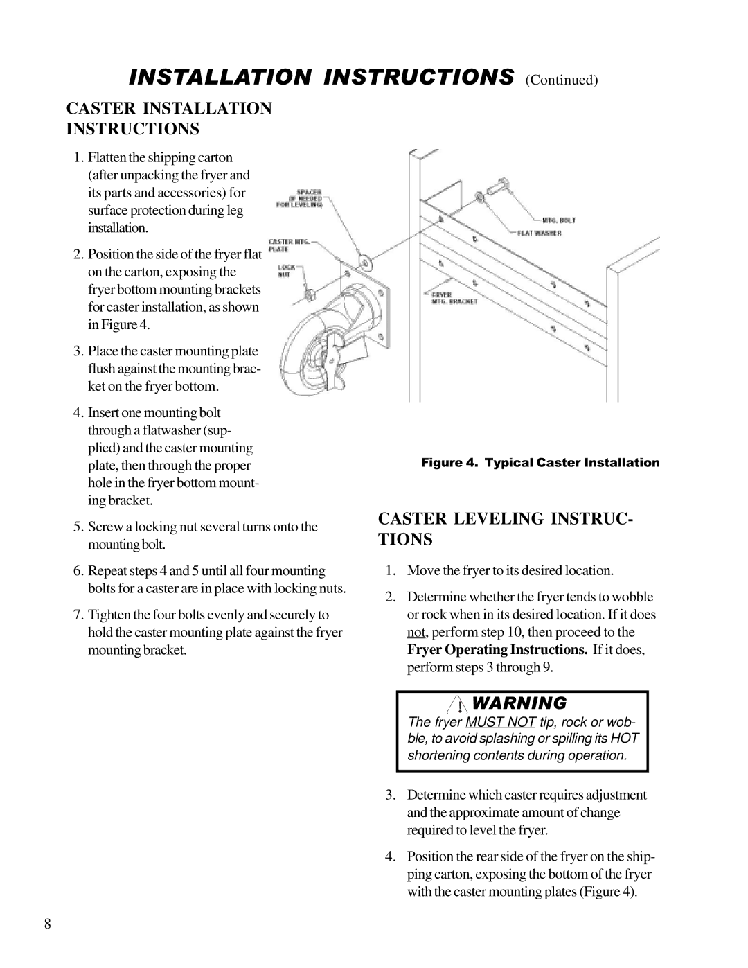 Anetsberger Brothers 14GS 14GU warranty Caster Installation Instructions, Caster Leveling INSTRUC- Tions 