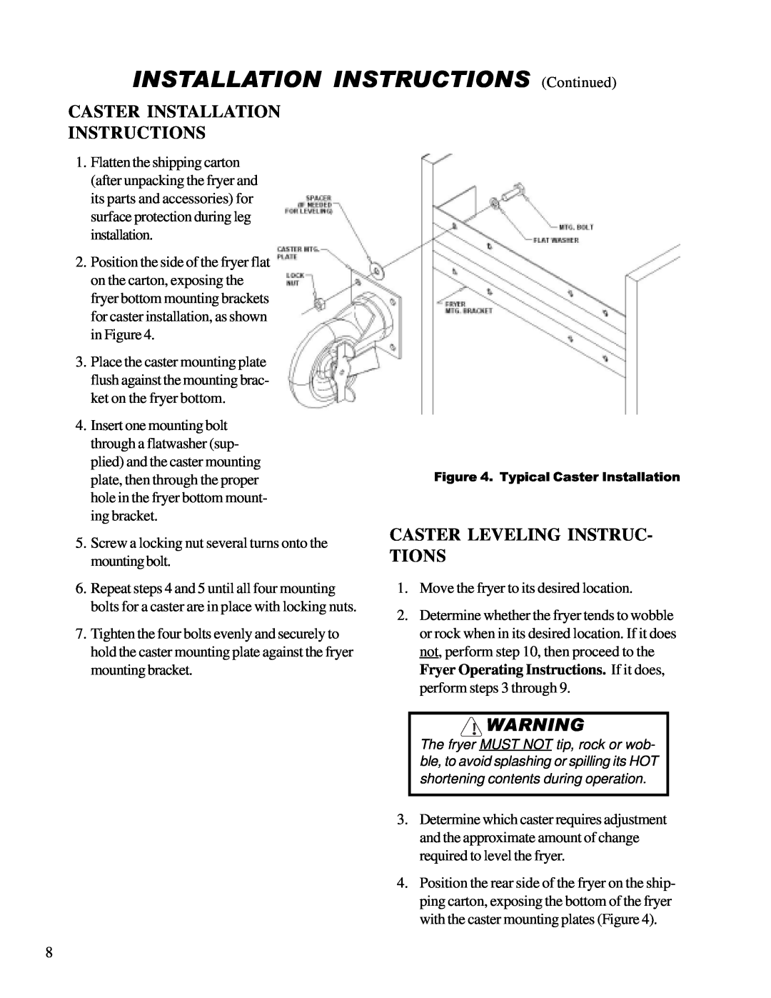 Anetsberger Brothers 14GS 14GU warranty INSTALLATION INSTRUCTIONS Continued, Caster Installation Instructions 