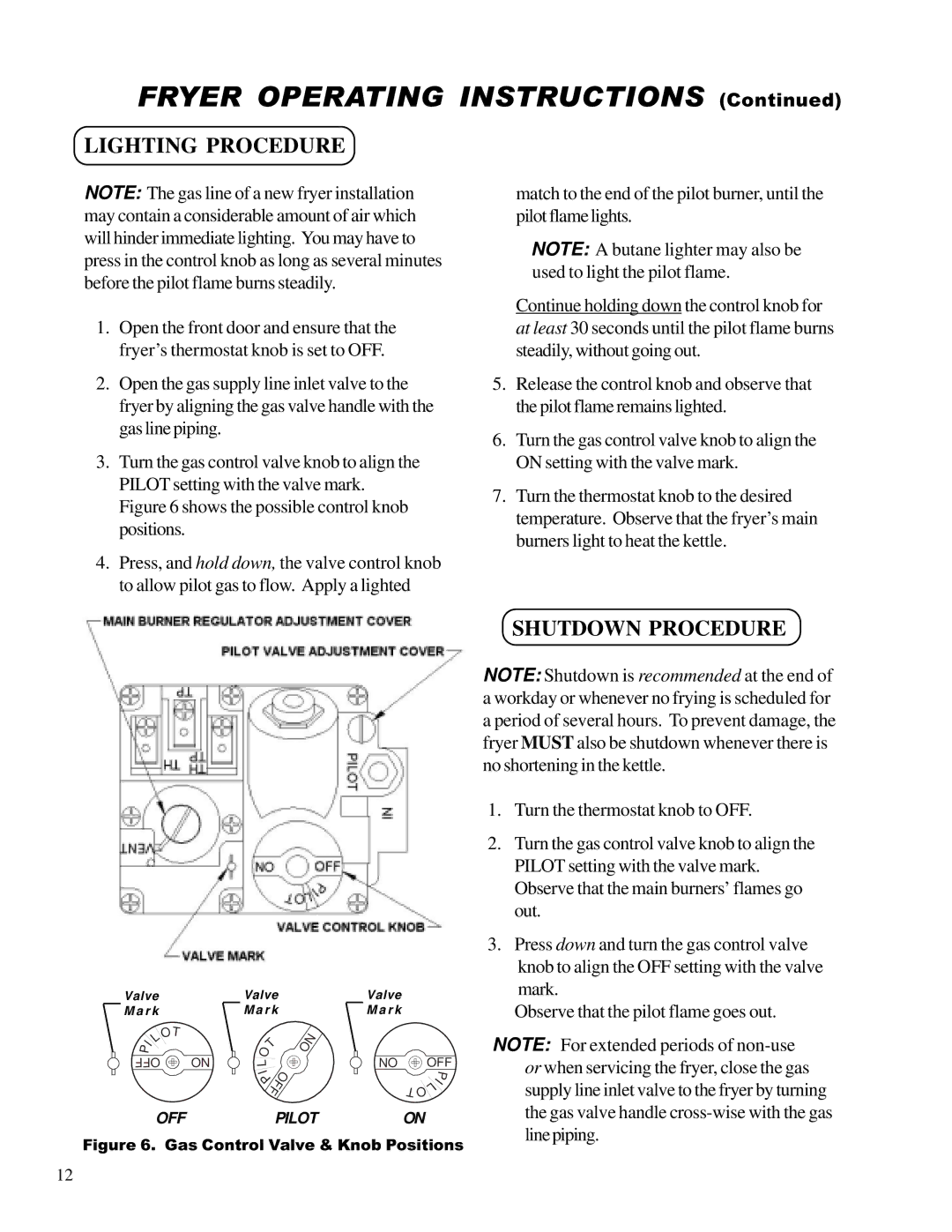 Anetsberger Brothers 14VFS warranty Fryer Operating Instructions, Lighting Procedure, Shutdown Procedure 