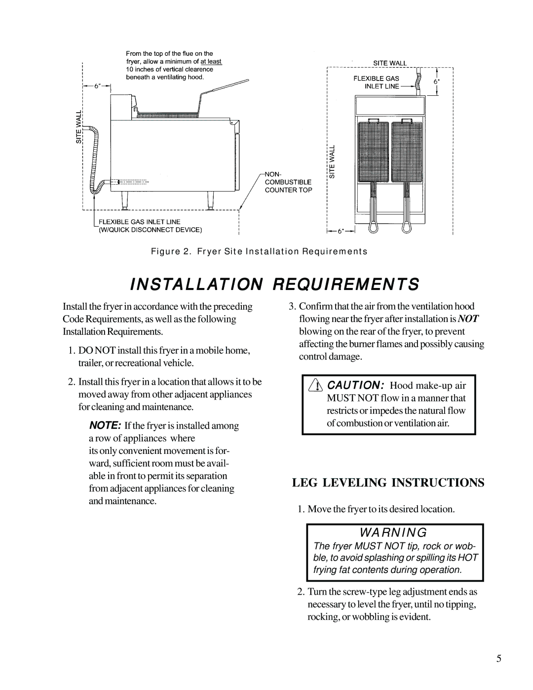 Anetsberger Brothers CF14 warranty Installation Requirements, LEG Leveling Instructions 