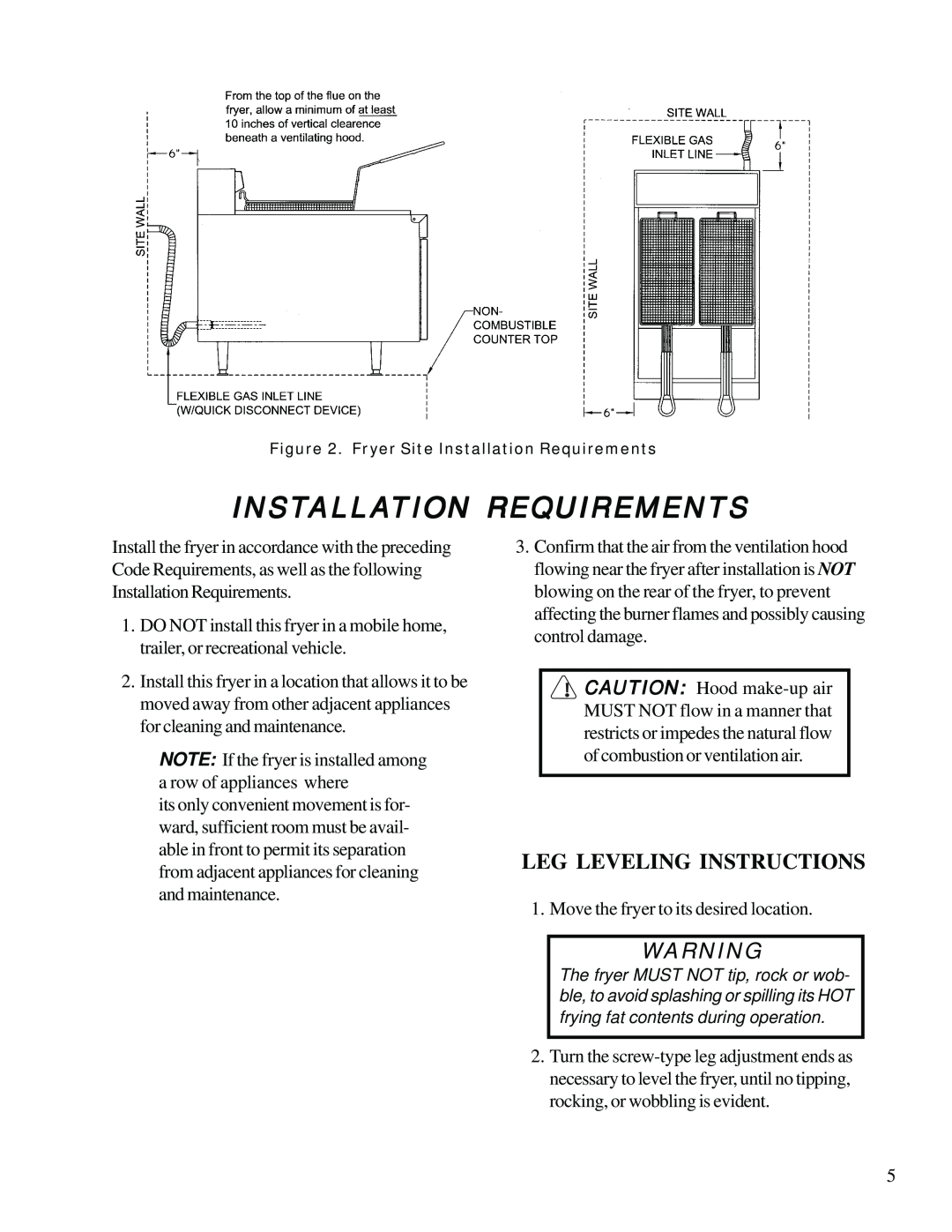 Anetsberger Brothers CF14 warranty Installation Requirements, Leg Leveling Instructions 
