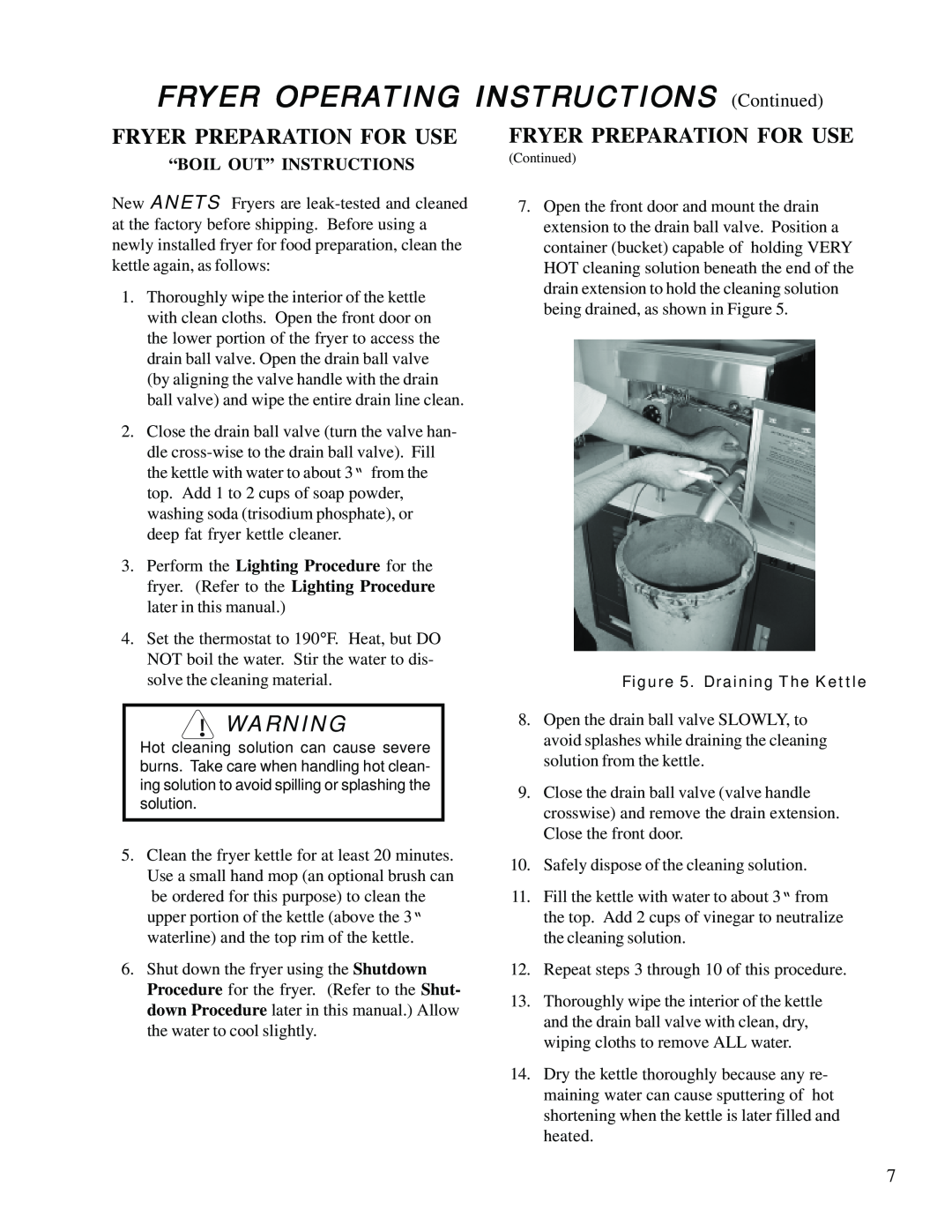 Anetsberger Brothers CF14 FRYER OPERATING INSTRUCTIONS Continued, Fryer Preparation For Use, “Boil Out” Instructions 