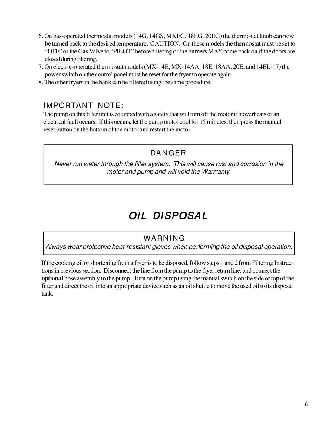 Anetsberger Brothers FM-14 warranty OIL Disposal, Important Note 