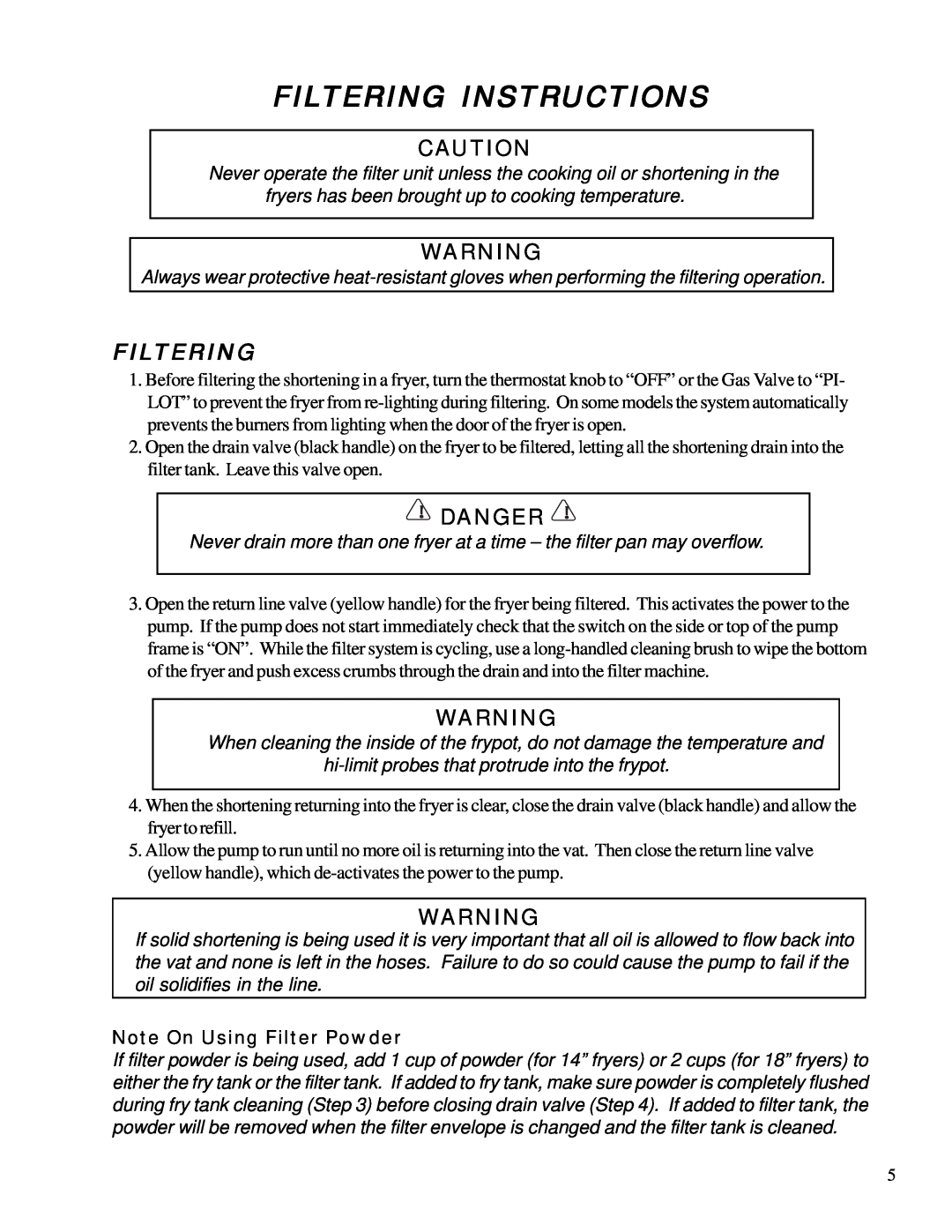 Anetsberger Brothers FM-14 warranty Filtering Instructions, Note On Using Filter Powder, Danger 