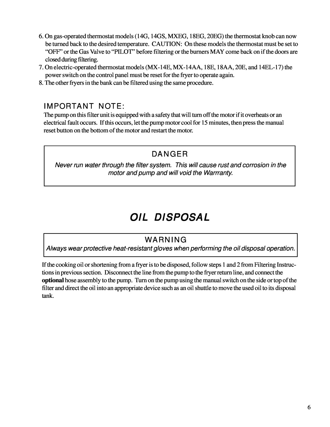 Anetsberger Brothers FM-14 warranty Oil Disposal, Important Note, Danger 