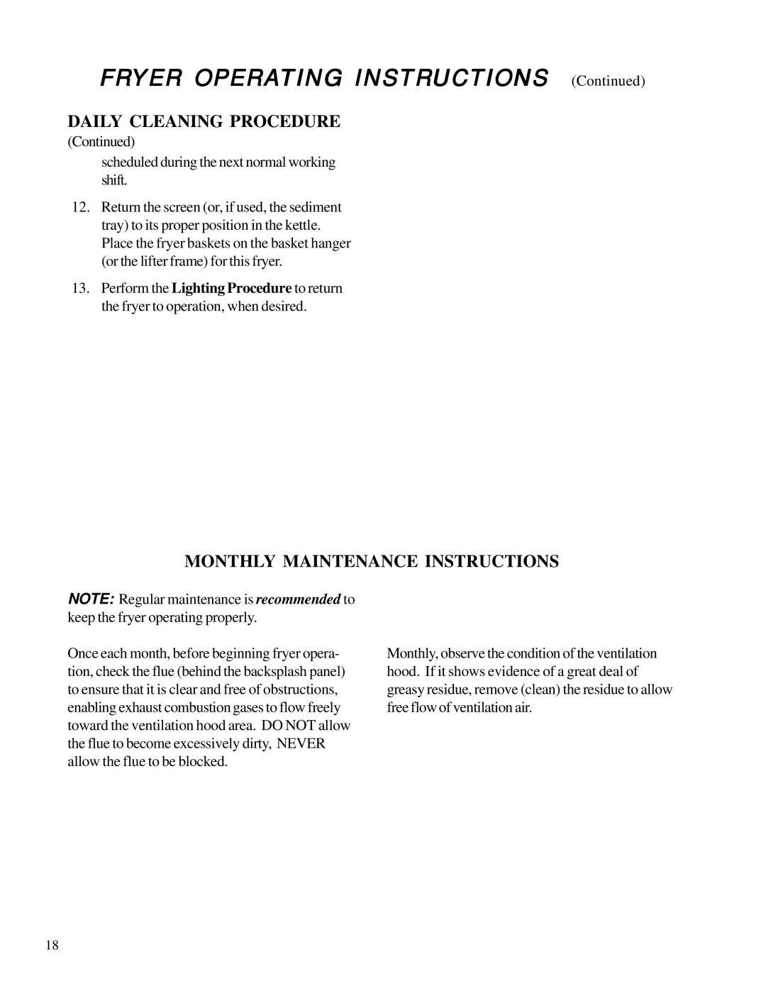 Anetsberger Brothers MX-7E, MX-14E, MX-14AA, MX-14-2E, MX-7A, MX-14-2AA warranty Monthly Maintenance Instructions 