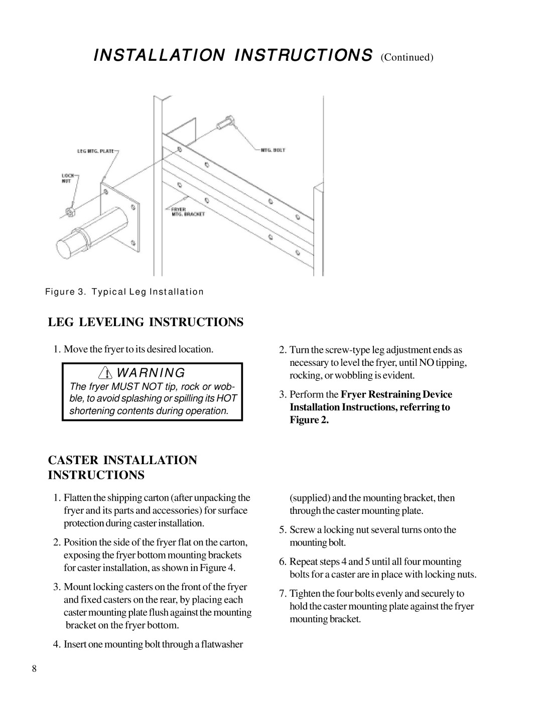 Anetsberger Brothers MX-14AA, MX-7E, MX-14E, MX-14-2E, MX-7A LEG Leveling Instructions, Caster Installation Instructions 