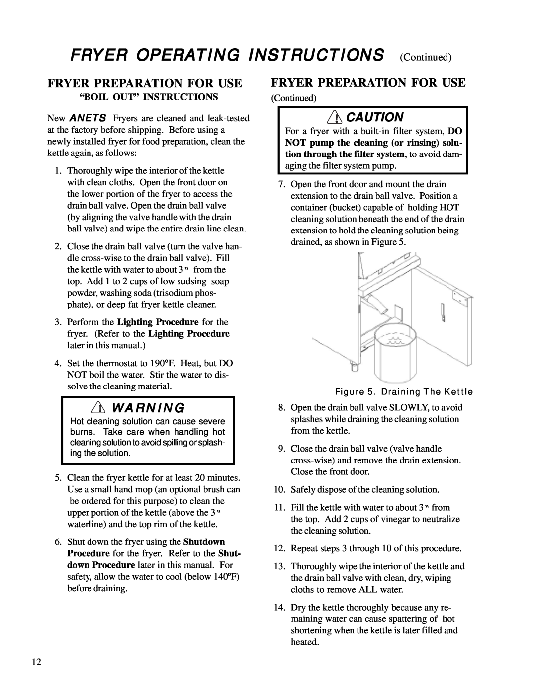 Anetsberger Brothers MX-7E FRYER OPERATING INSTRUCTIONS Continued, Fryer Preparation For Use, “Boil Out” Instructions 