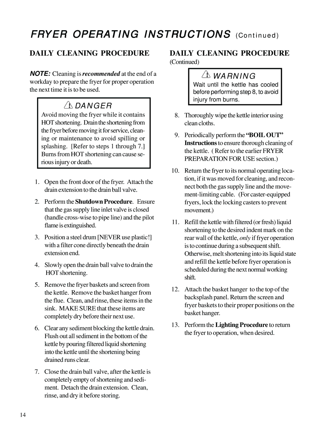 Anetsberger Brothers SLG40 warranty Daily Cleaning Procedure 