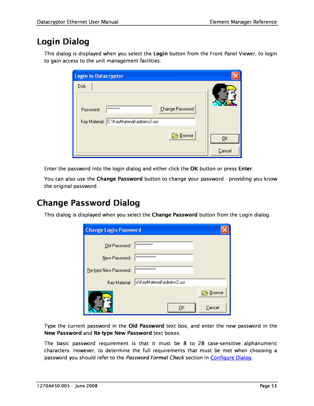 Angenieux 1270A450-005 user manual Login Dialog, Change Password Dialog 