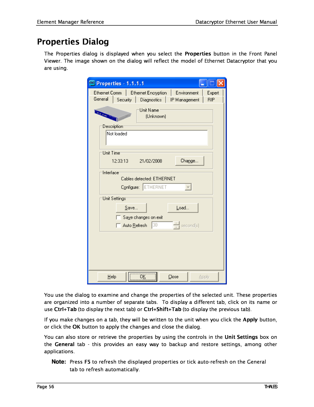 Angenieux 1270A450-005 user manual Properties Dialog 