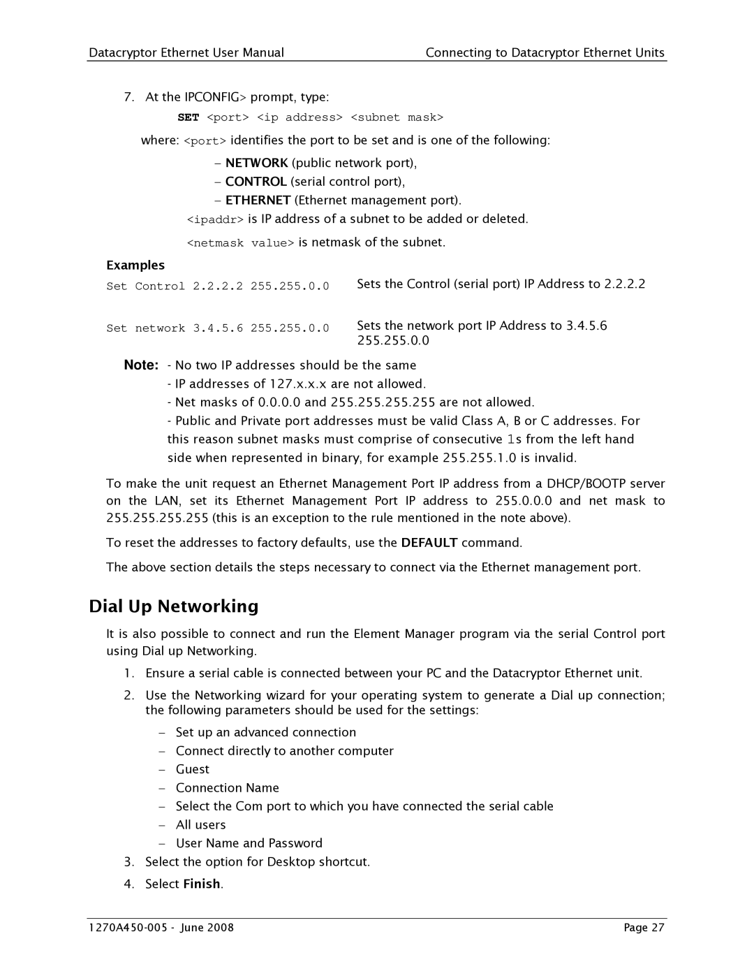 Angenieux 1270A450-005 user manual Dial Up Networking, Examples 